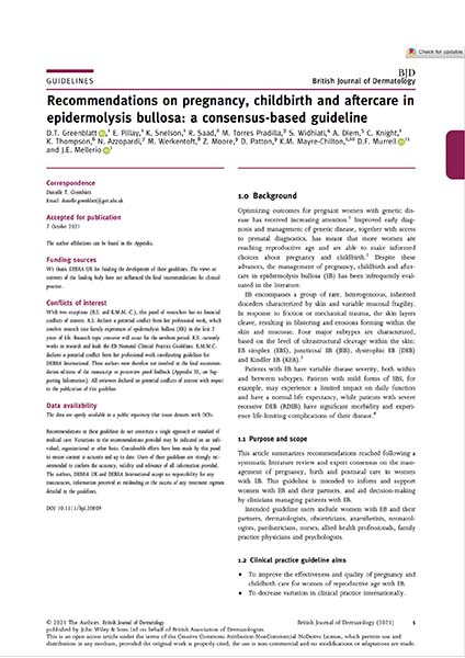 Capa do Guia de Boas Práticas Clínicas (CPG) de epidermólise bolhosa (EB) “Supporting sexuality for people living with epidermolysis bullosa: clinical practice guidelines” da DEBRA International