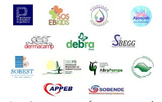Banner com o logo das Sociedades e Associações que trabalharam em conjunto na contribuição ao PCDT.