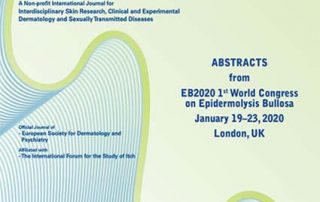 Capa do suplemento nº 220 volume 100 dos pôsteres científicos do congresso EB2020 de epidermólise bolhosa (EB) da DEBRA International e DEBRA do Reino Unido. ActaDV – ACTA DERMATOVENEREOLOGICA