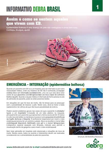 Capa do informativo “Emergência – internação em EB (epidermólise bolhosa)” da DEBRA Brasil