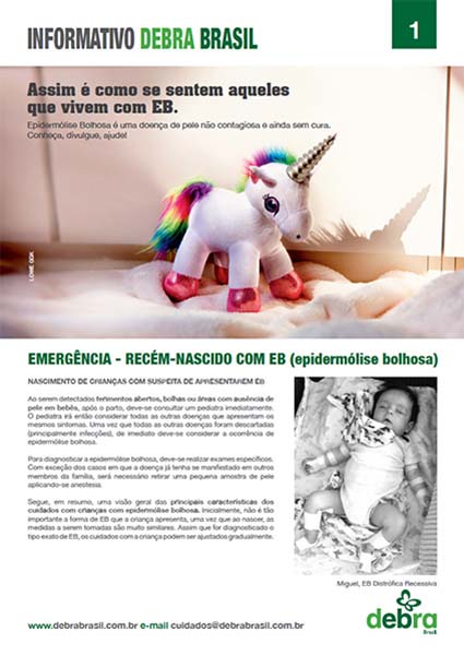 Capa do informativo “Emergência – recém-nascido com EB (epidermólise bolhosa)” da DEBRA Brasil