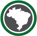 Círculo cinza escuro e contorno verde com a ilustração do mapa do Brasil. O ícone representa a DEBRA Brasil, associação de epidermólise bolhosa (EB)